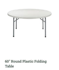 60" Round Plastic Folding Table on a white background