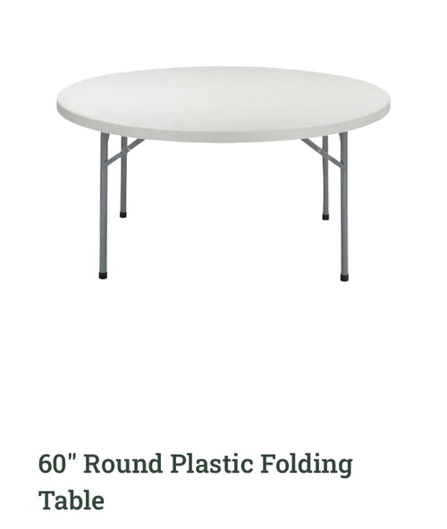 60" Round Plastic Folding Table on a white background